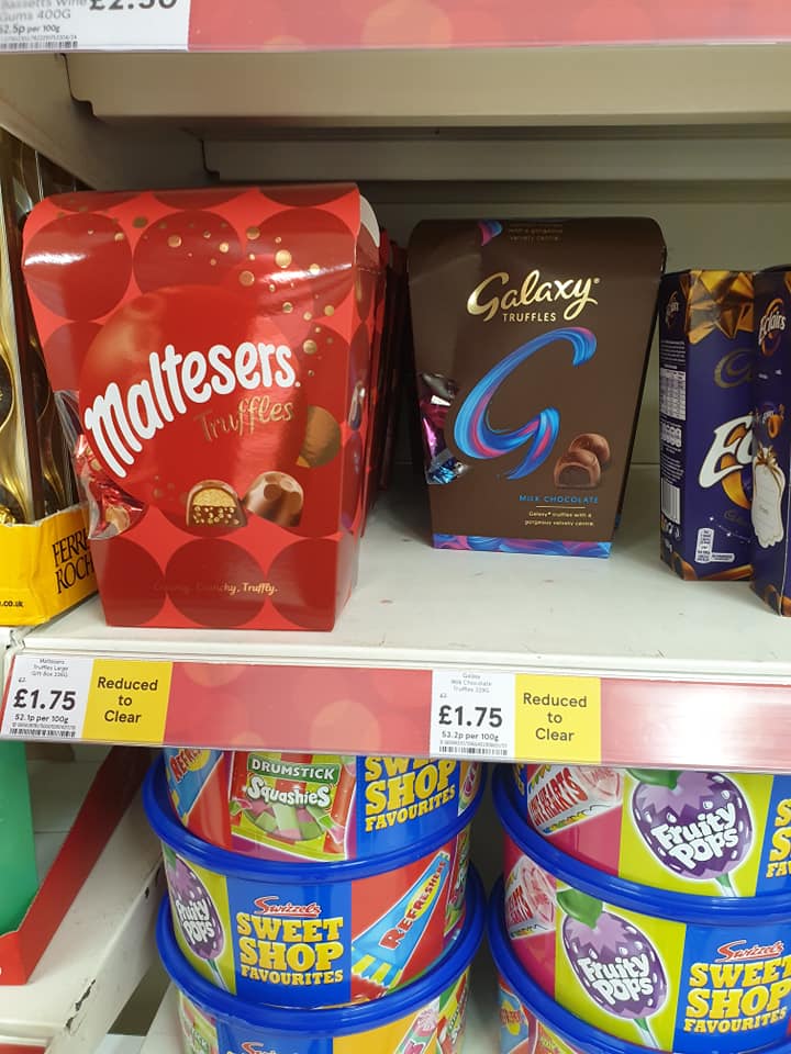  Maltesers and Galaxy Truffles cost £1.75 each at Tesco