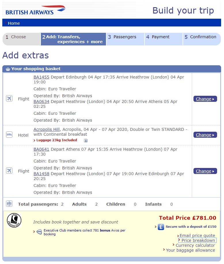  The same holiday on BA cost £781 for two