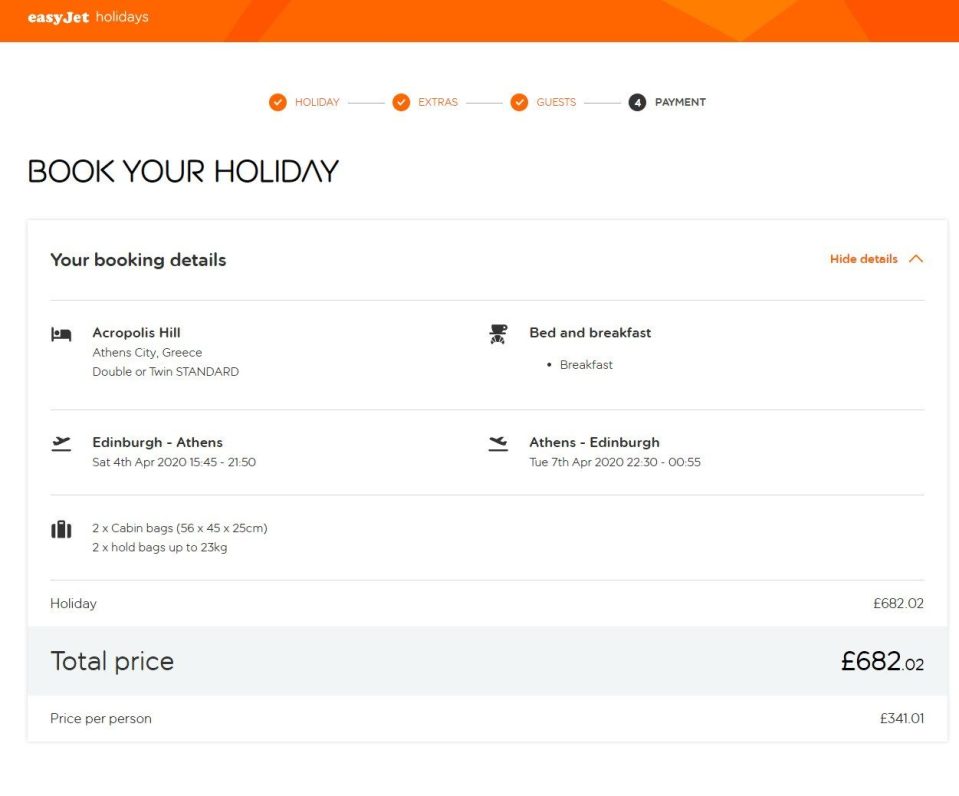  EasyJet offered the holiday at £682.02 for two