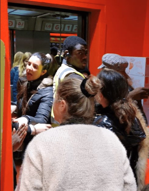  A security guard had to step in and break up the fight outside a lift at the seven-floor Hamleys flagship store in Central London