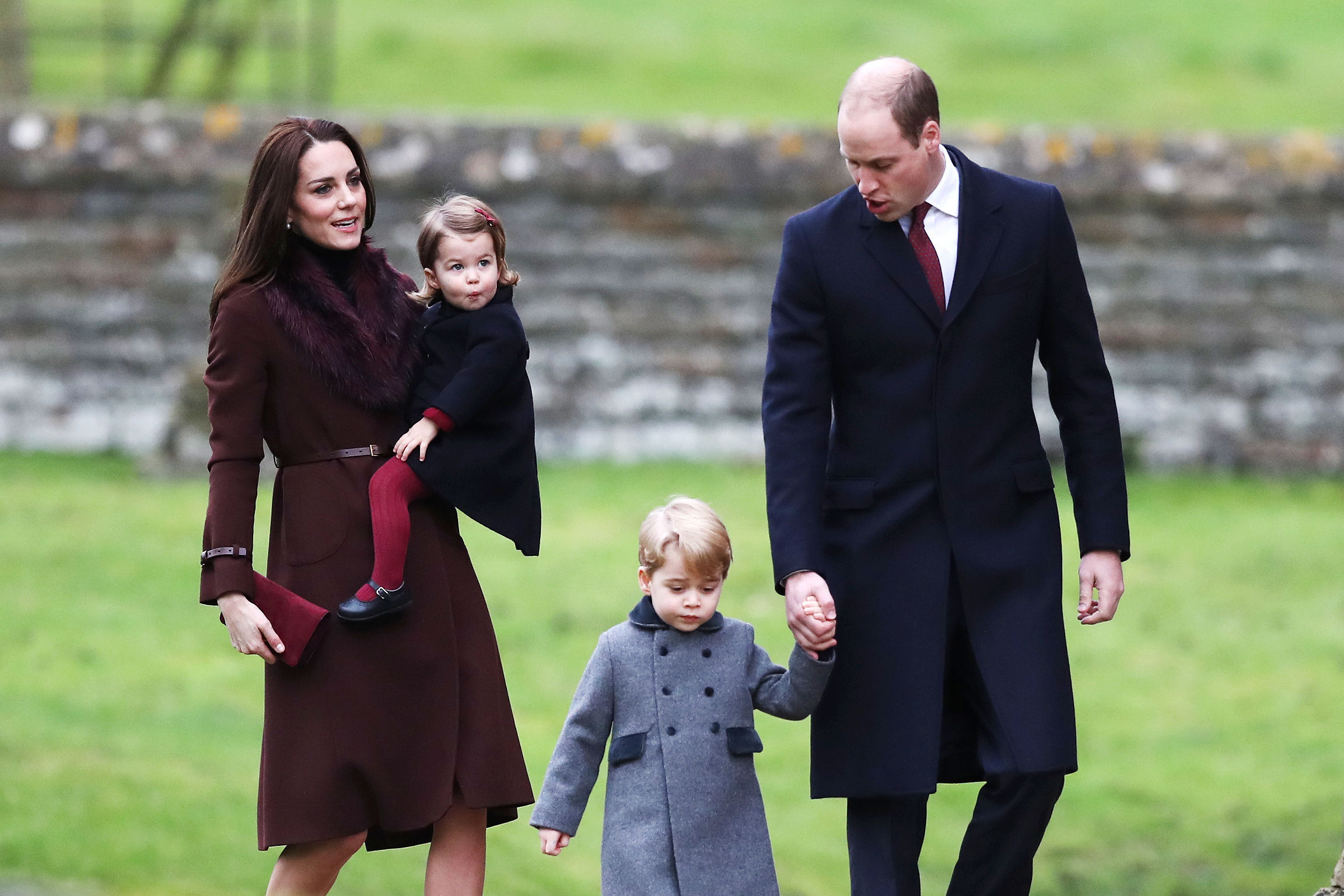 The Duchess of Cambridge appeared to be picking up tights for Princess Charlotte (pictured on Christmas Day in 2016)