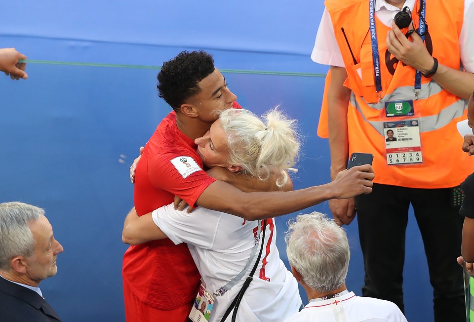  Lingard with his mother, Kirsty, during the World Cup in Russia last summer