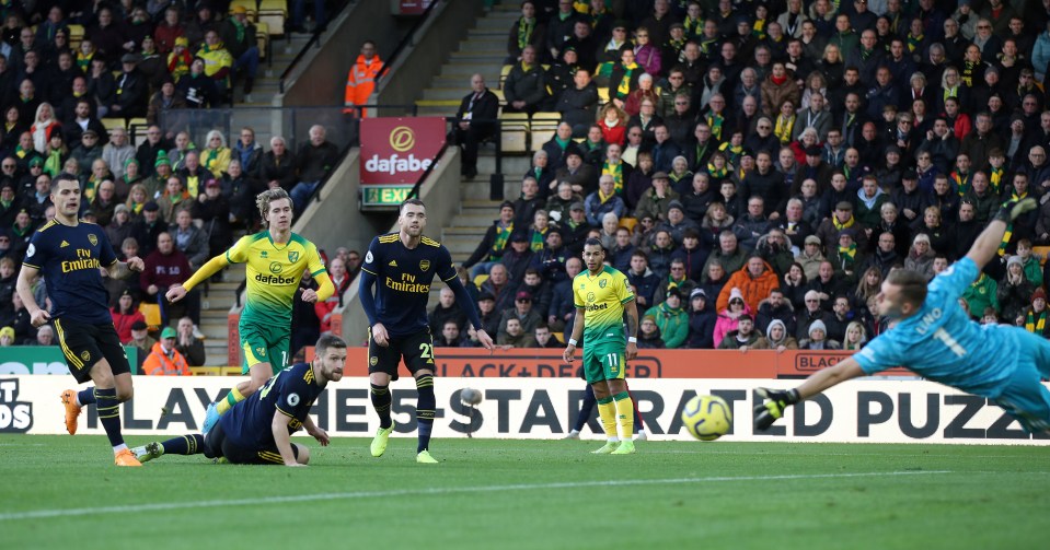  Granit Xhaka, pictured here far left, was metres off catching Todd Cantwell