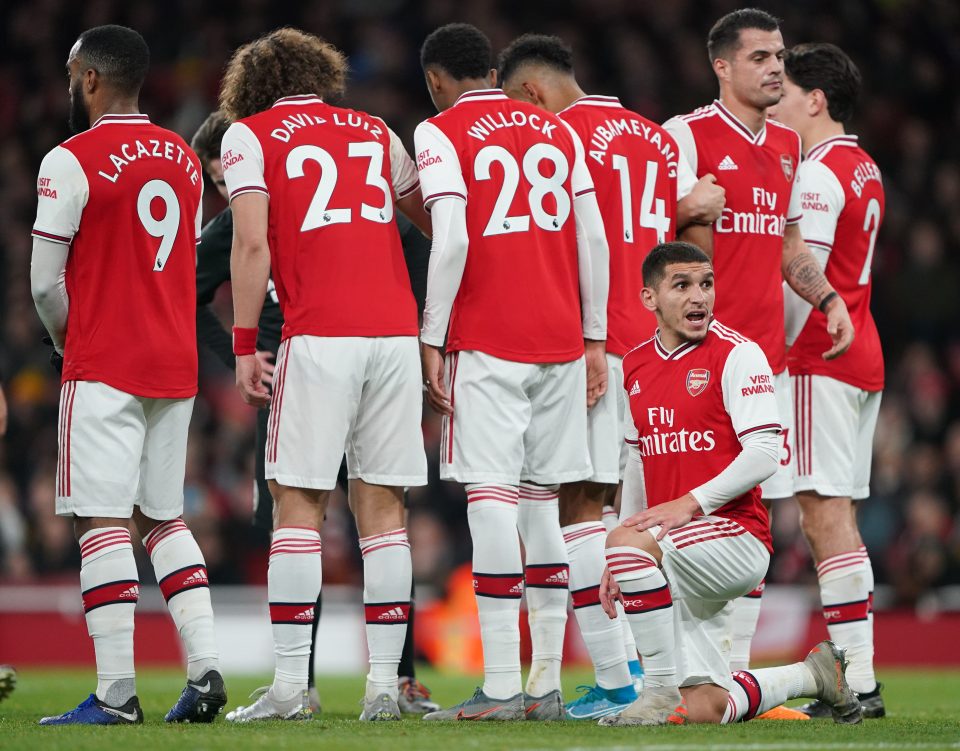  Lucas Torreira tried to block a low free-kick from Brighton in the first-half