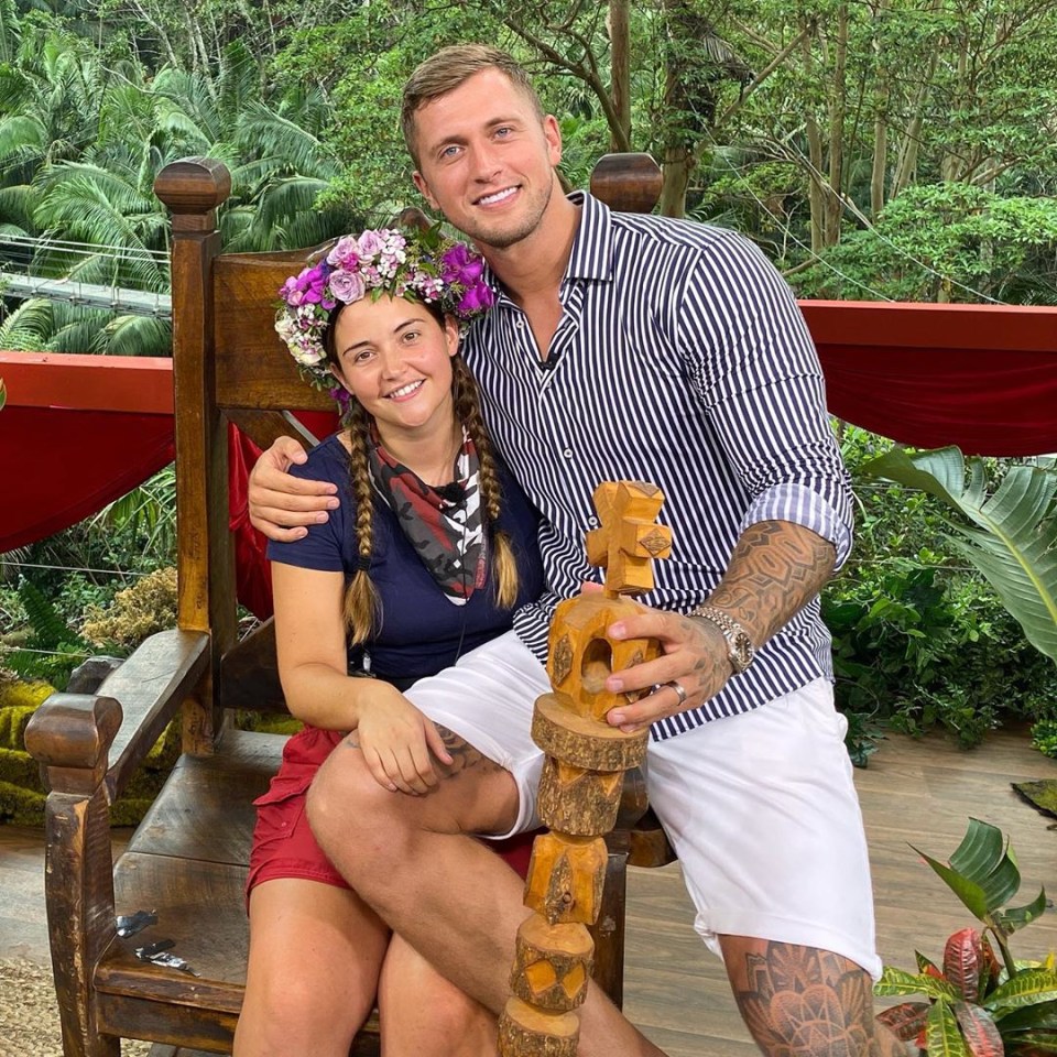 Jacqueline and Dan put on a united front after the former Eastenders actress wins I’m A Celeb