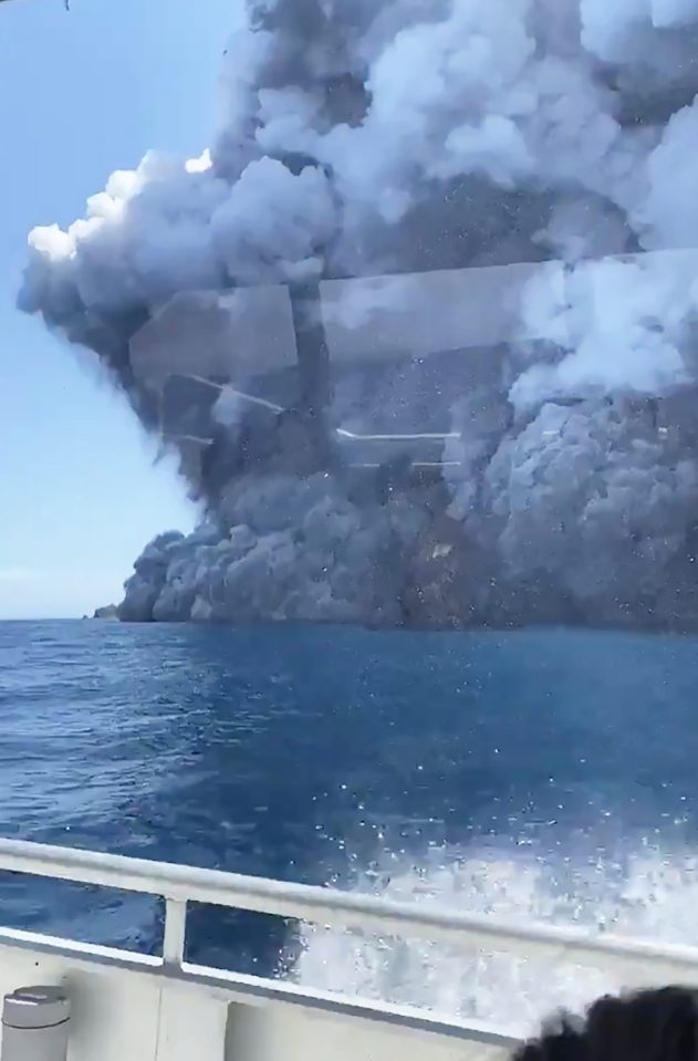  A photo taken from a boat that had left the island just minutes before the eruption