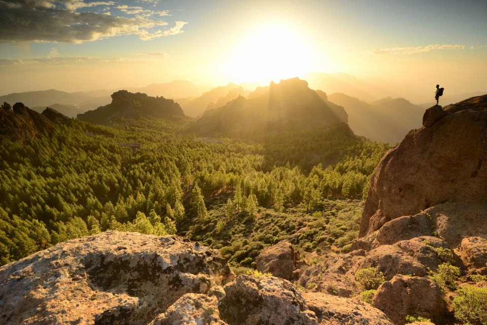 Enjoy beautiful sunsets at Roque Nublo volcanic mountain range, Gran Canaria