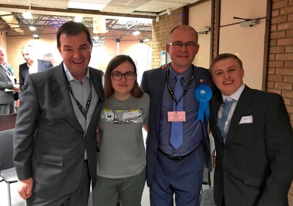  Conservative Ian Levey won Blyth Valley - pictured with his daughter Alice and two supporters