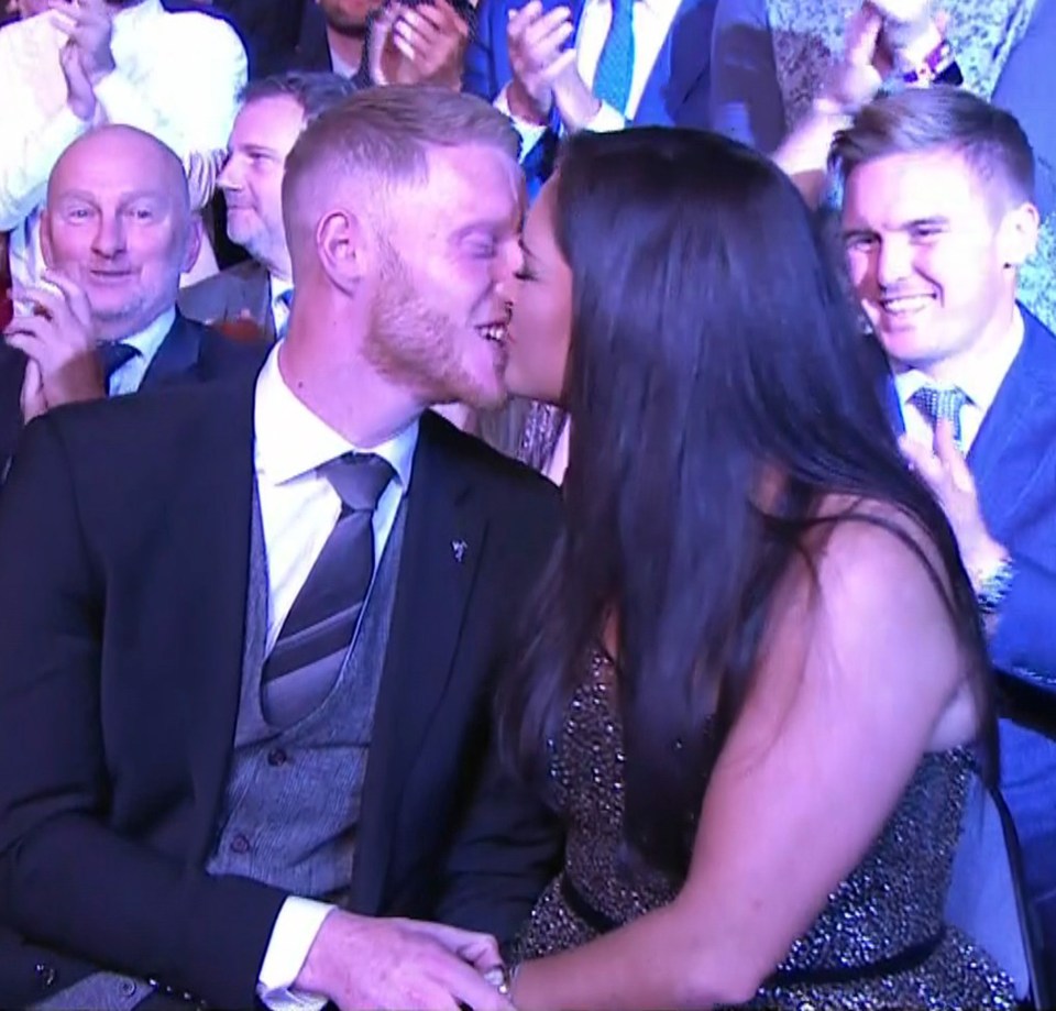  Stokes shared an emotional kiss with wife Clare after winning the award