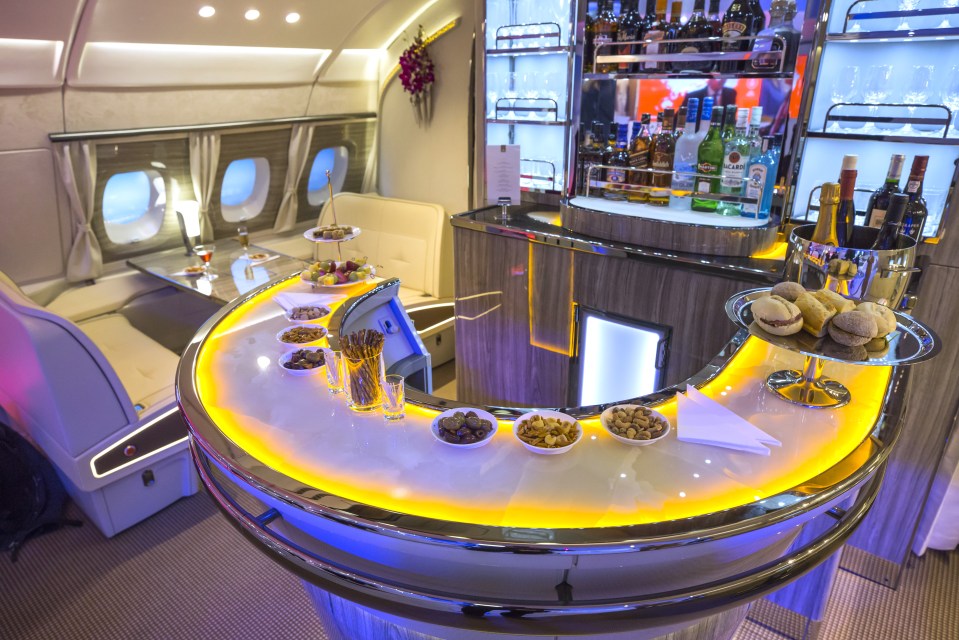 Emirates passengers can order champagne at the bar