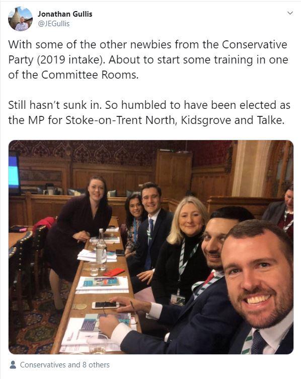  Jonathon Gullis MP for Stoke-on-Trent North, with his fellow new class of MPs