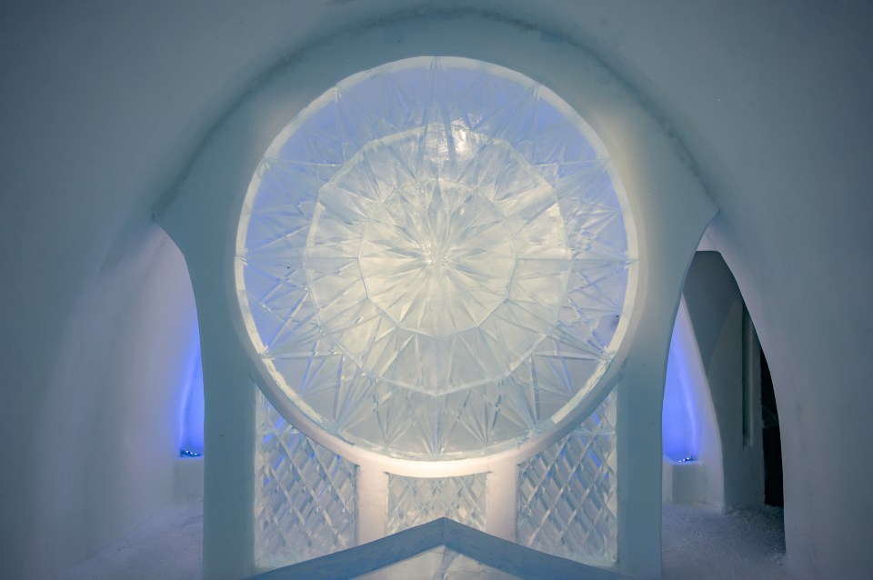 An entirely glass kaleidoscope is found within the concept room