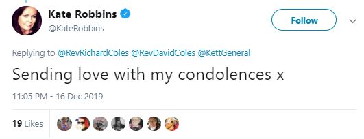  Kate Robbins sent her 'love and condolences'