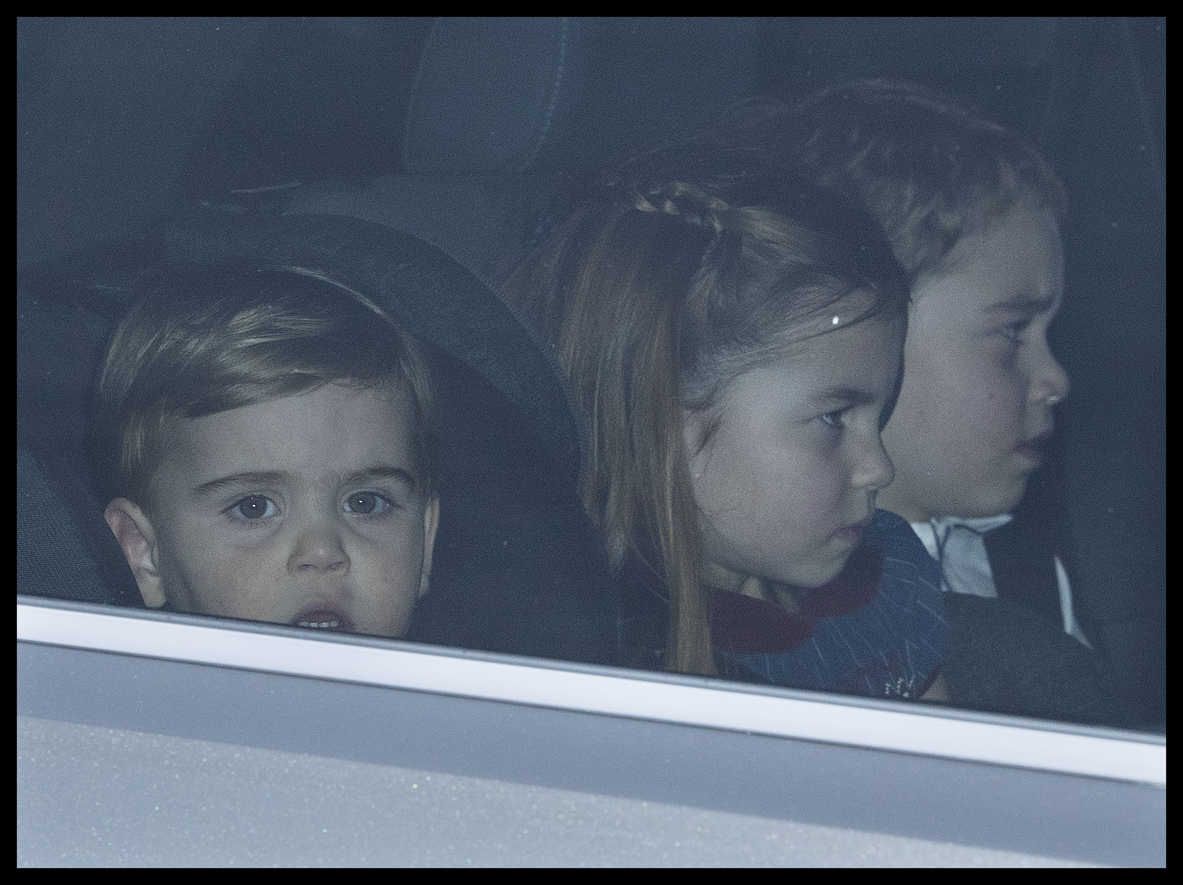 The tot travelled with his siblings Princess Charlotte and Prince George as they headed home