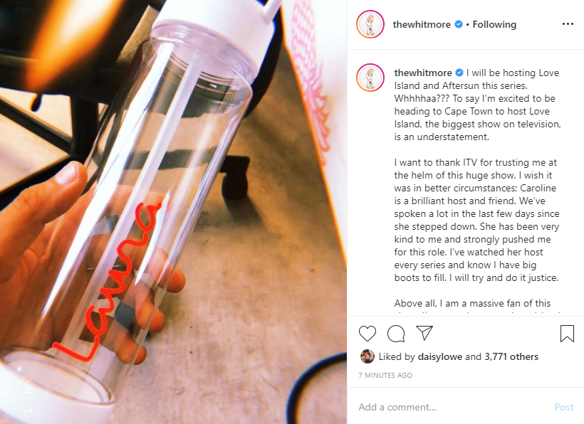  Laura excitedly revealed she had got the job on the show on Instagram — and showed off her very own Love Island water bottle