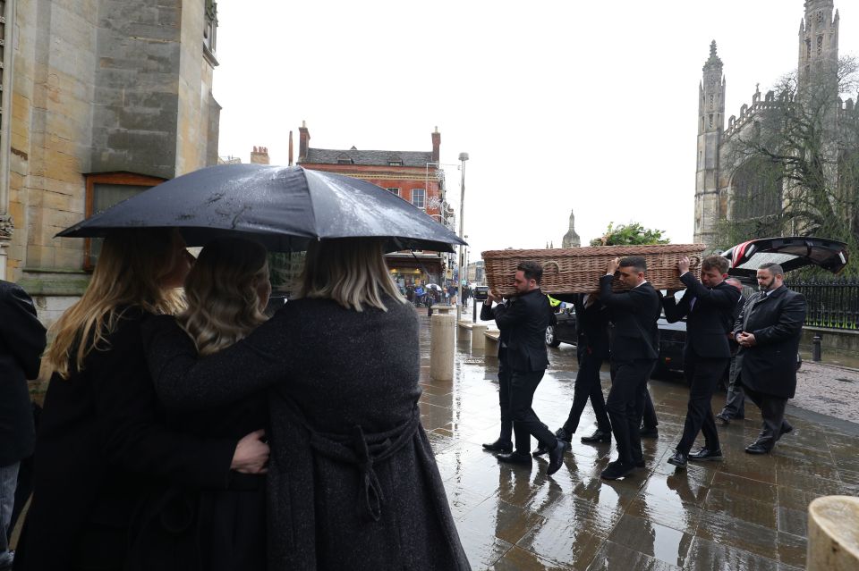  The coffin arrives for Jack Merritt's funeral in central Cambridge