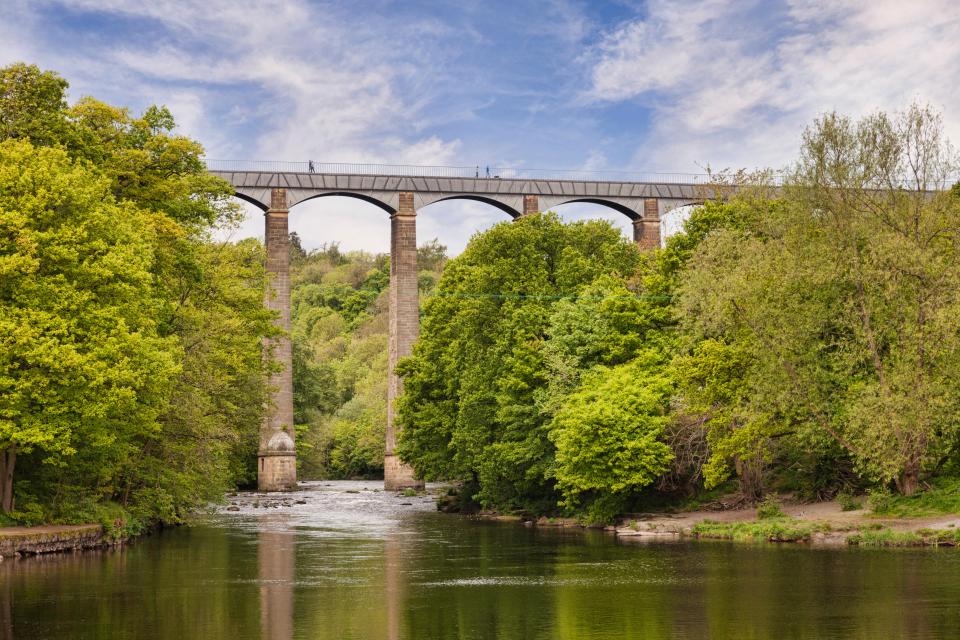  The 900ft canal bridge runs high over the river Dee