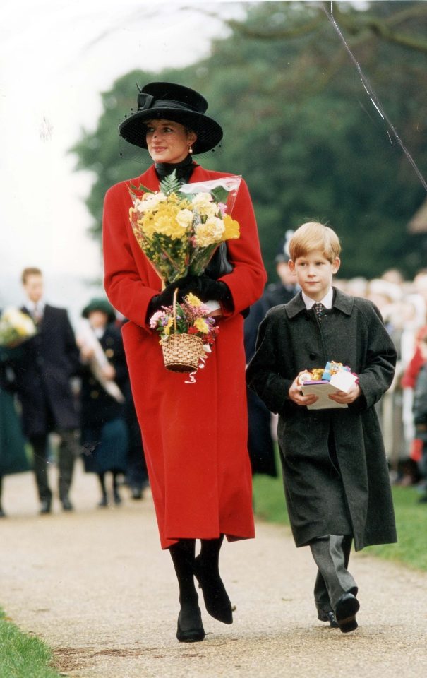  Princess Diana and a young Harry make their way to church in 1993