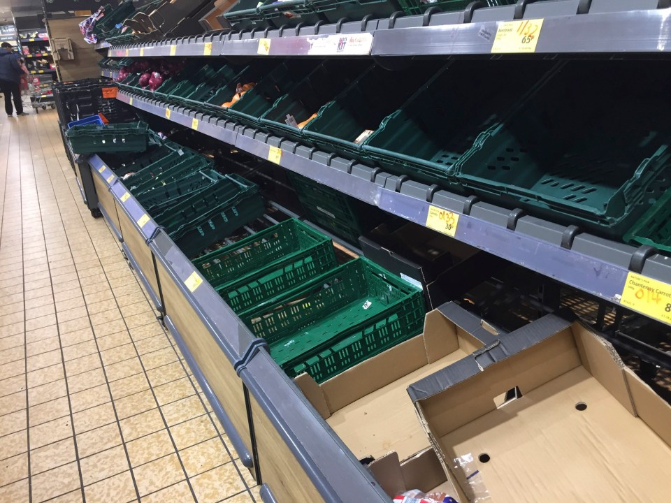  The veg shelves of this Aldi store on Smithsdown Road in Liverpool have been stripped bare