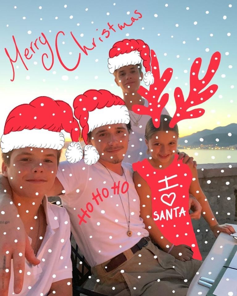  Victoria posted a picture of her kids Brooklyn, Cruz, Romeo and Harper with some cartoon Christmas hats