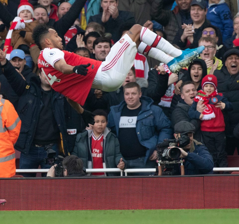  Aubameyang produced one of his trademark backflips in celebration