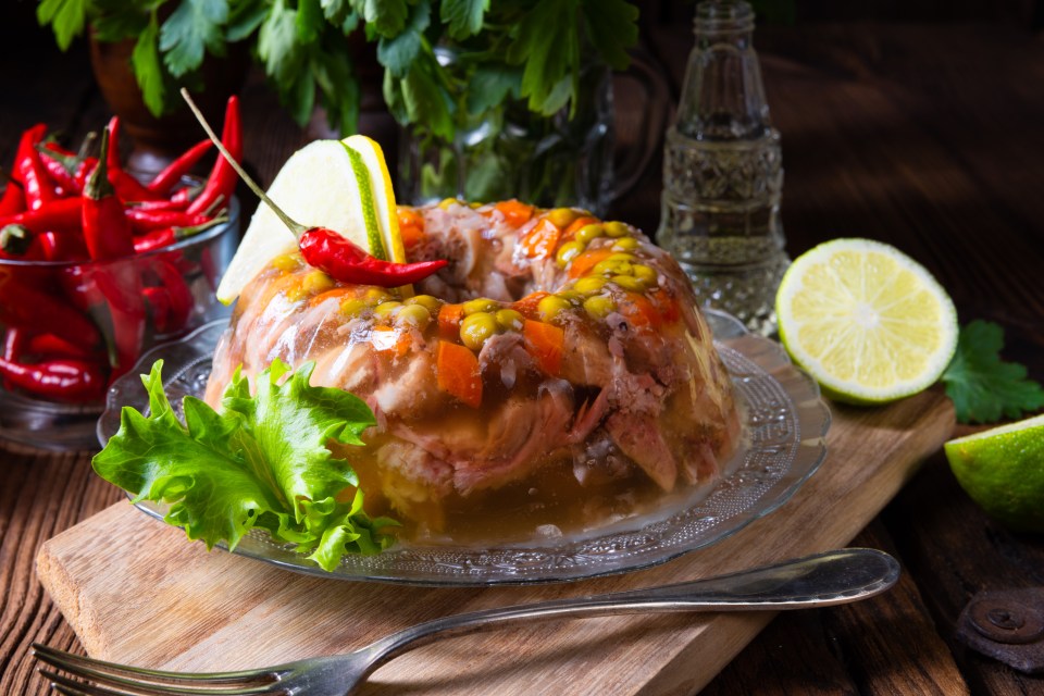 Pork aspic, which is pork in jelly, is a lucky meal to eat in Hungary for New Year