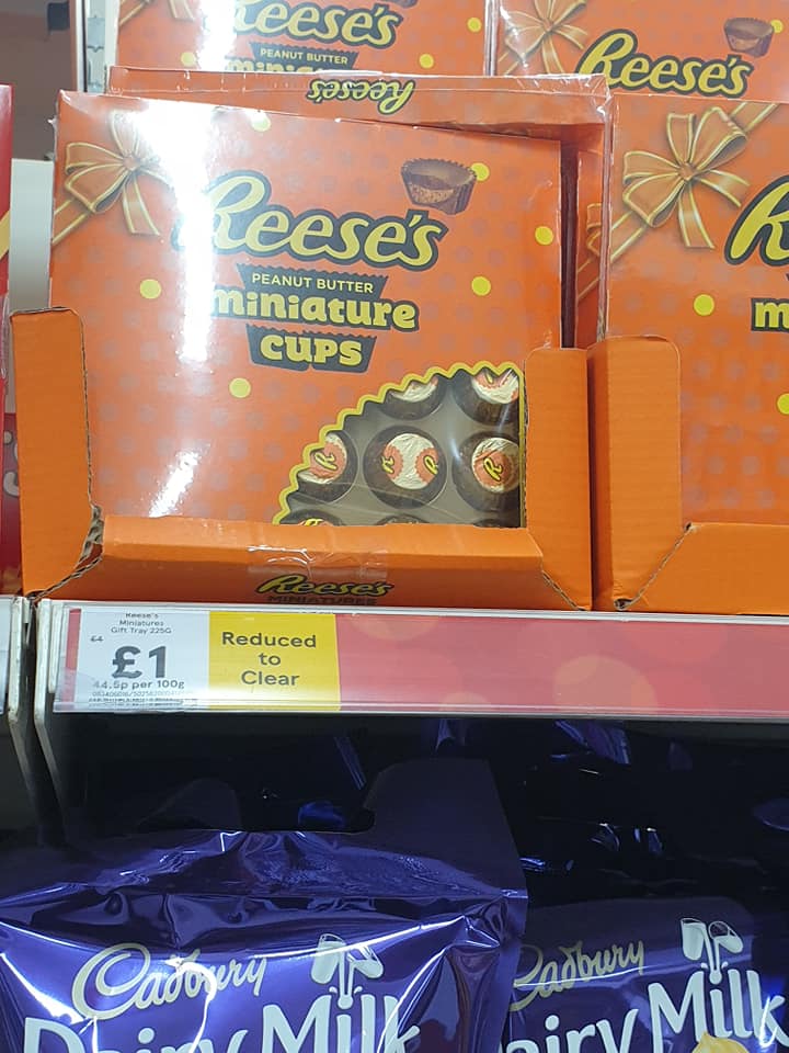 Trays of Reese’s peanut butter miniature cups have also been reduced to clear