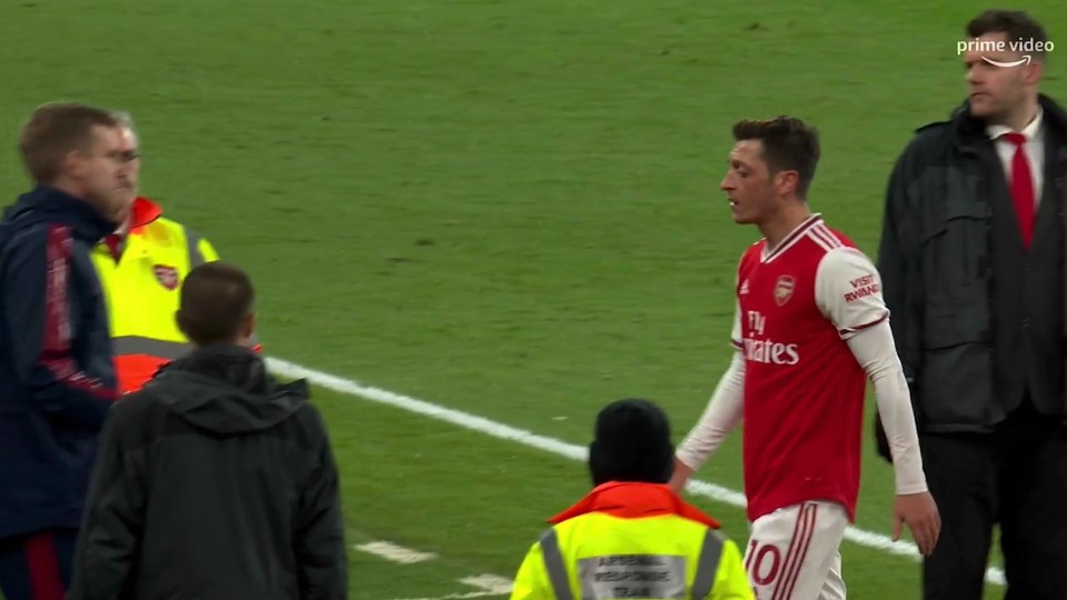  Mesut Ozil and Per Mertesacker had a heated exchange as the midfielder left the field after Arsenal's 2-1 defeat to Brighton