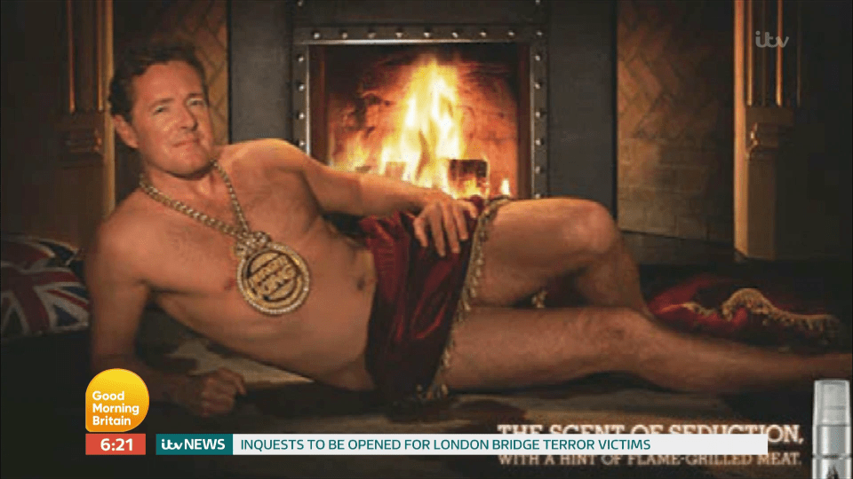  GMB flashed up a picture of Piers posing semi-nude for an ad in 2009