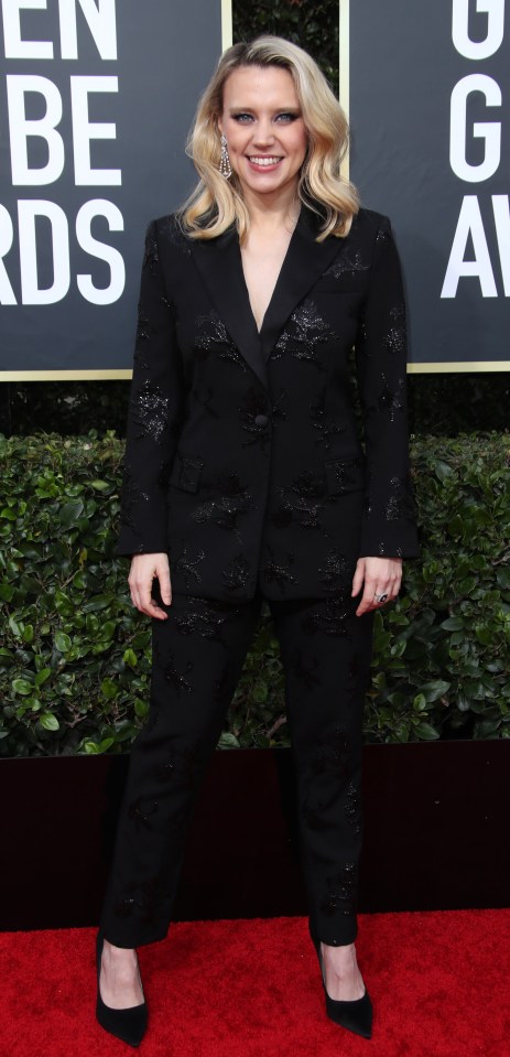 Comic actress Kate McKinnon dazzled in a black sparkly suit