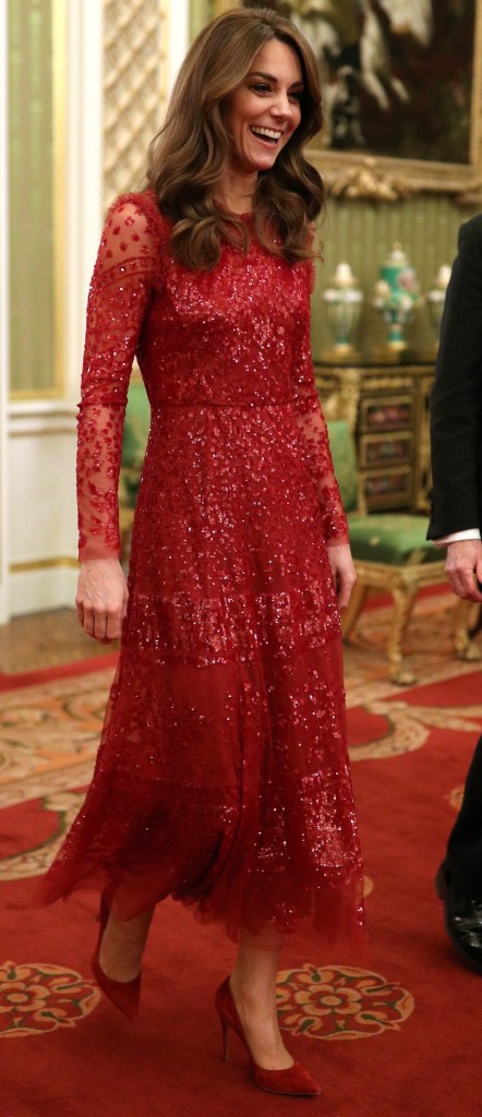 Kate dazzled in this floor length red dress at a summit held at the palace