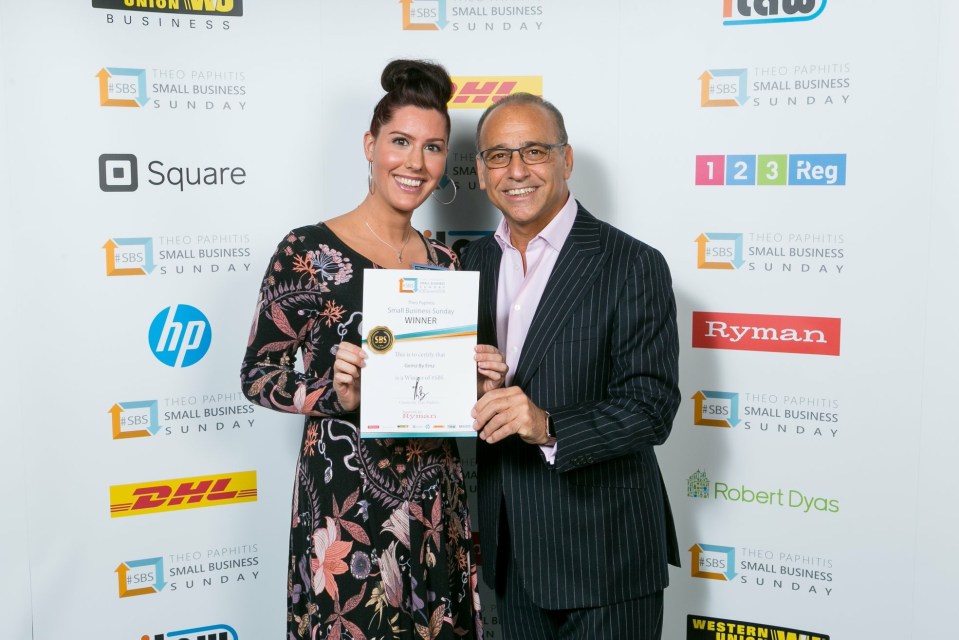  Emma winning a business award with Theo Paphitis