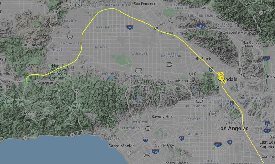  The flight map shows how the helicopter circled for around 15 minutes and tried to turn before crashing