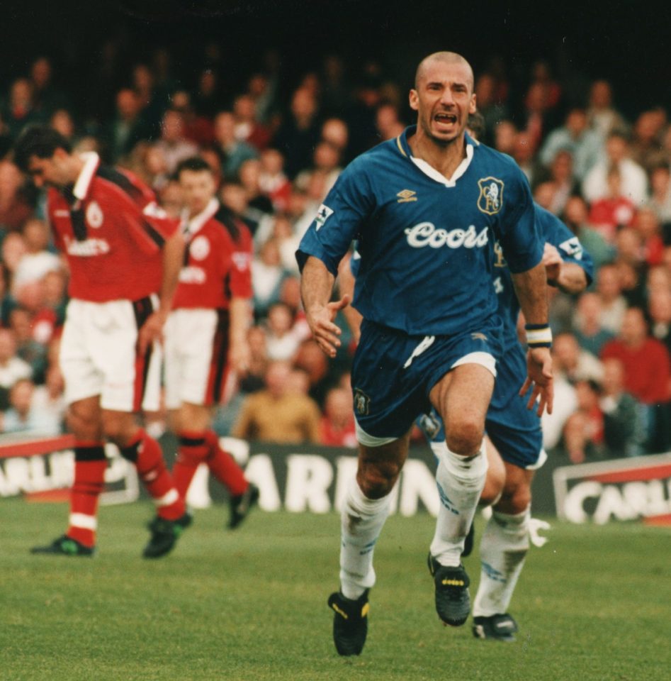  Gianluca Vialli scores for Chelsea against Nottingham Forest in 1996