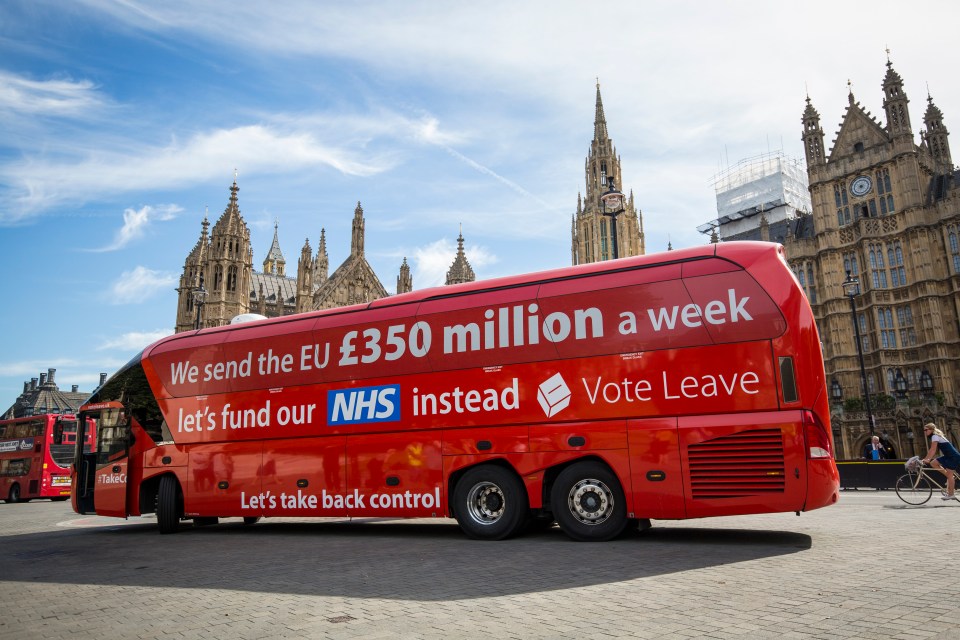  Famous Vote Leave bus promises to hand back £350million a week to the NHS