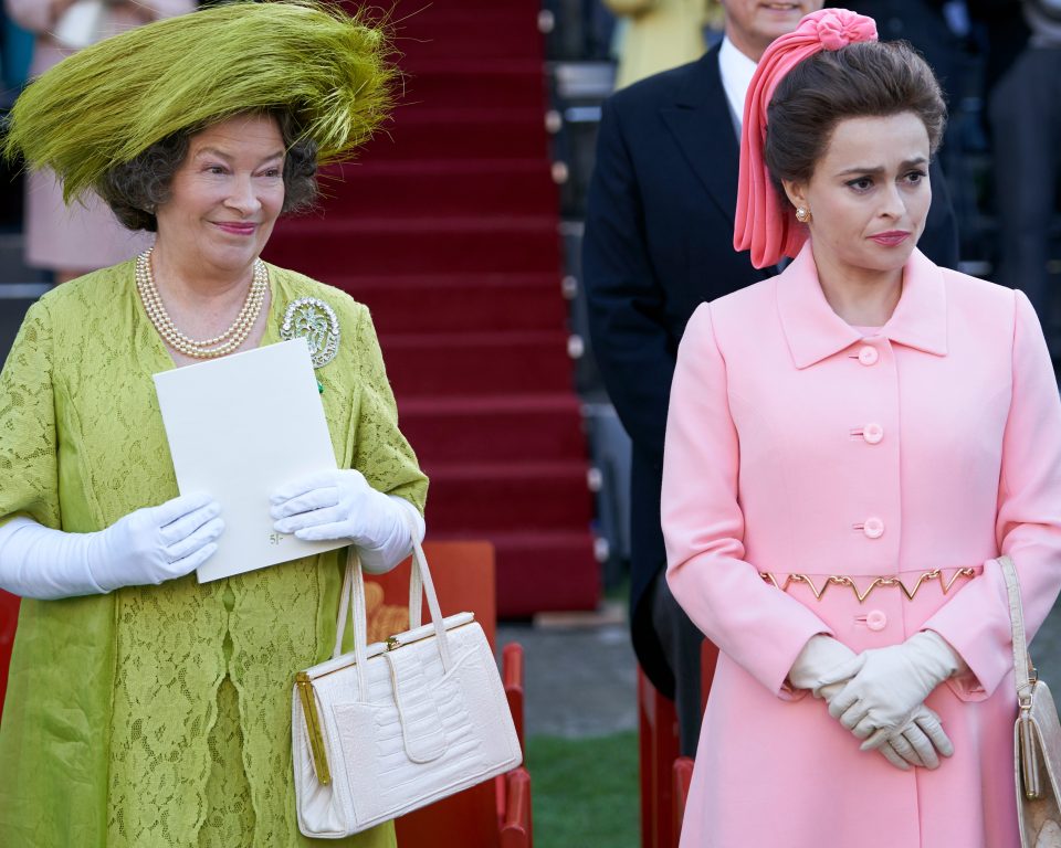  The Crown's star studded cast included Marion Bailey, who played the Queen Mother, left, in the third series, along with Helena Bonham Carter, who played Princess Margaret