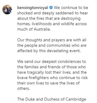  The Duke and Duchess of Cambridge sent 'thoughts and prayers' to those affected