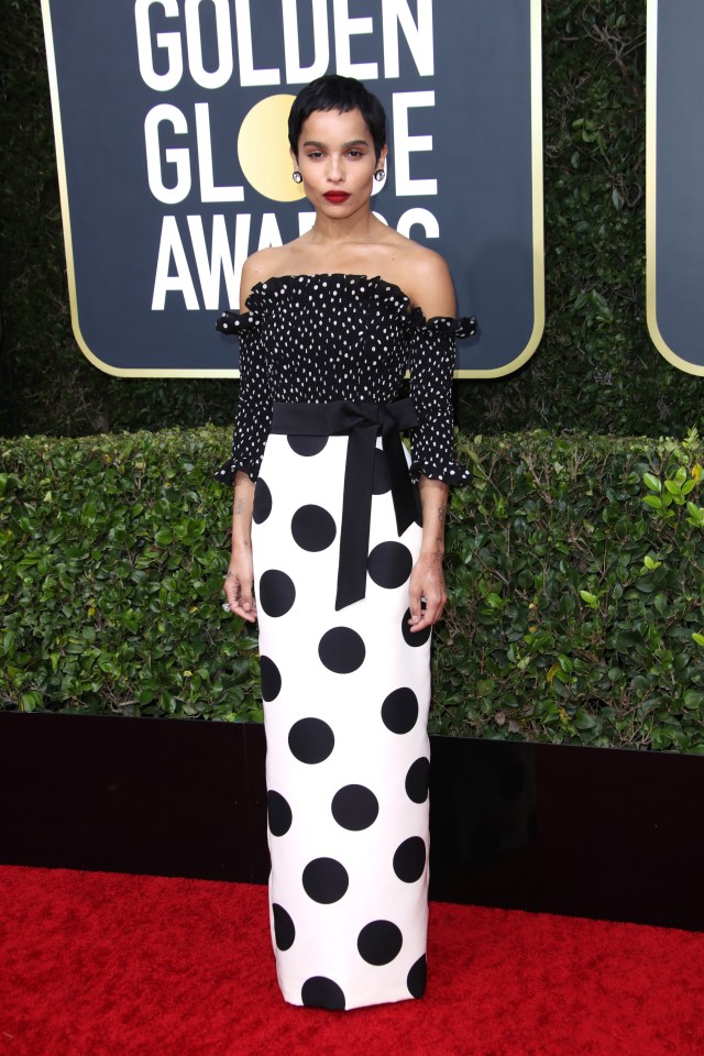 Big Little Lies actress Zoe Kravitz also opted for monochrome - but switched it up with clashing polka dot prints