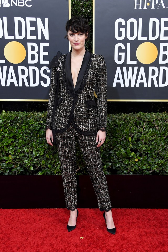 Fleabag creator Phoebe Waller-Bridge went for a Chanel-inspired suit which she paired with black pointed heels