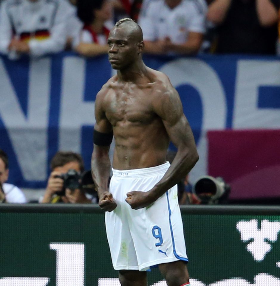  At Euro 2012 Balotelli flexes his muscles after scoring against Germany