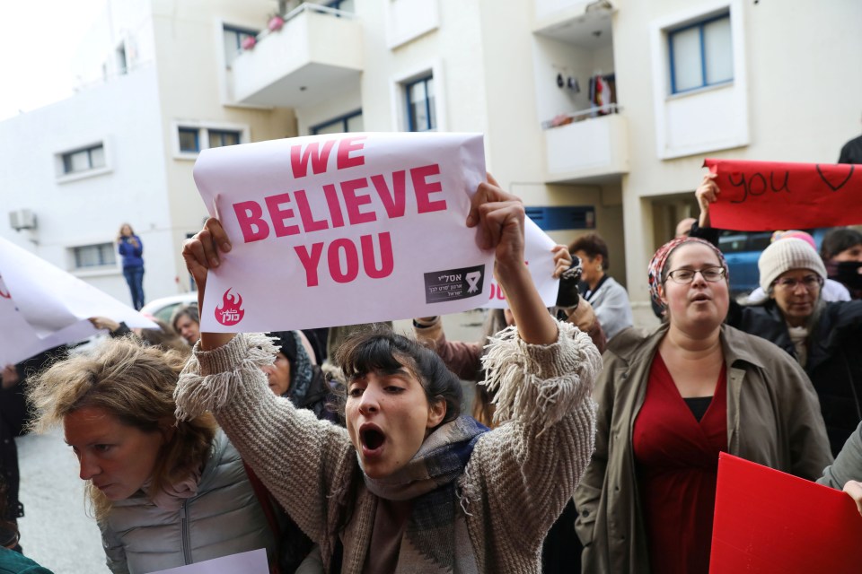  Protesters gather outside the Famagusta District Court in Paralimni, Cyprus ahead of sentencing