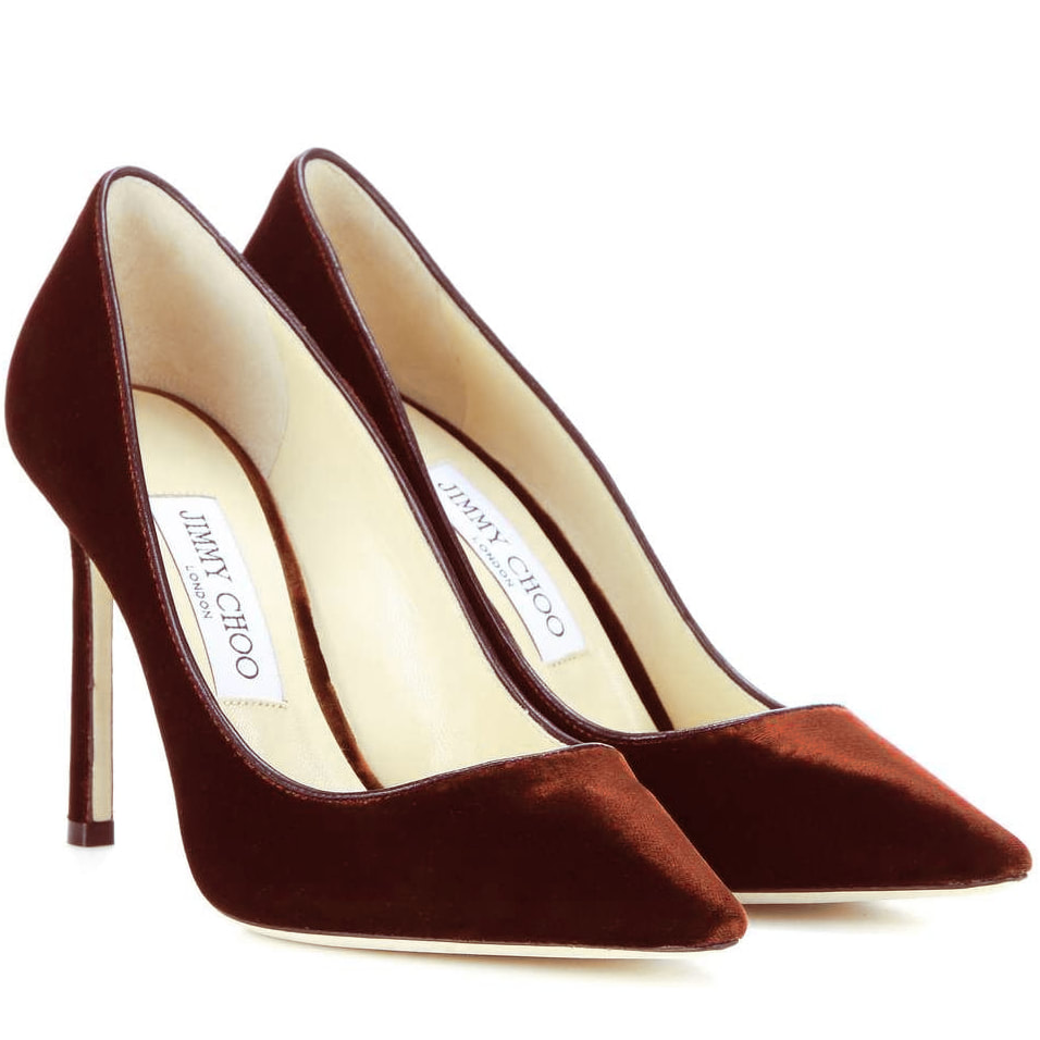 Meghan's shoes are the Jimmy Choo 'Romy' Pumps in Oxid Velvet