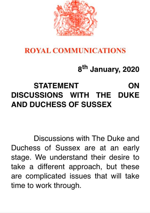  Buckingham Palace issued a curt statement stating discussions were at an 'early stage' and there are 'complicated issues' to work through