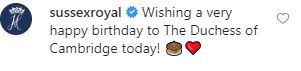 Meghan and Harry left a comment on the post of the duchess wishing her a happy birthday