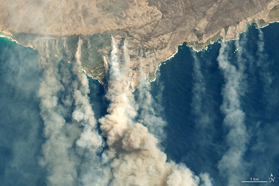  Smoke from the devastating fires is seen in satellite pictures