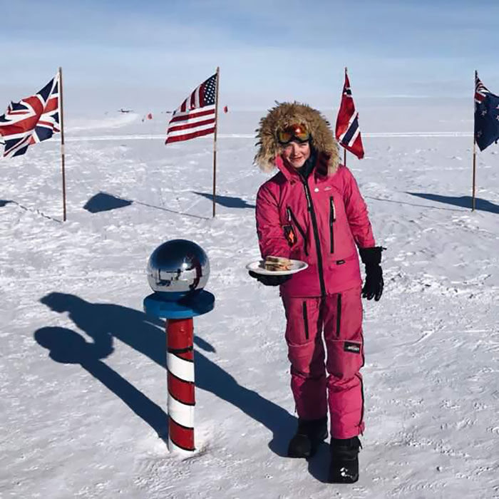  A TedX speaker clapped back to the males who commented "make me a sandwich" after her presentation, writing "I skied back to the pole to take this photo for all those men"