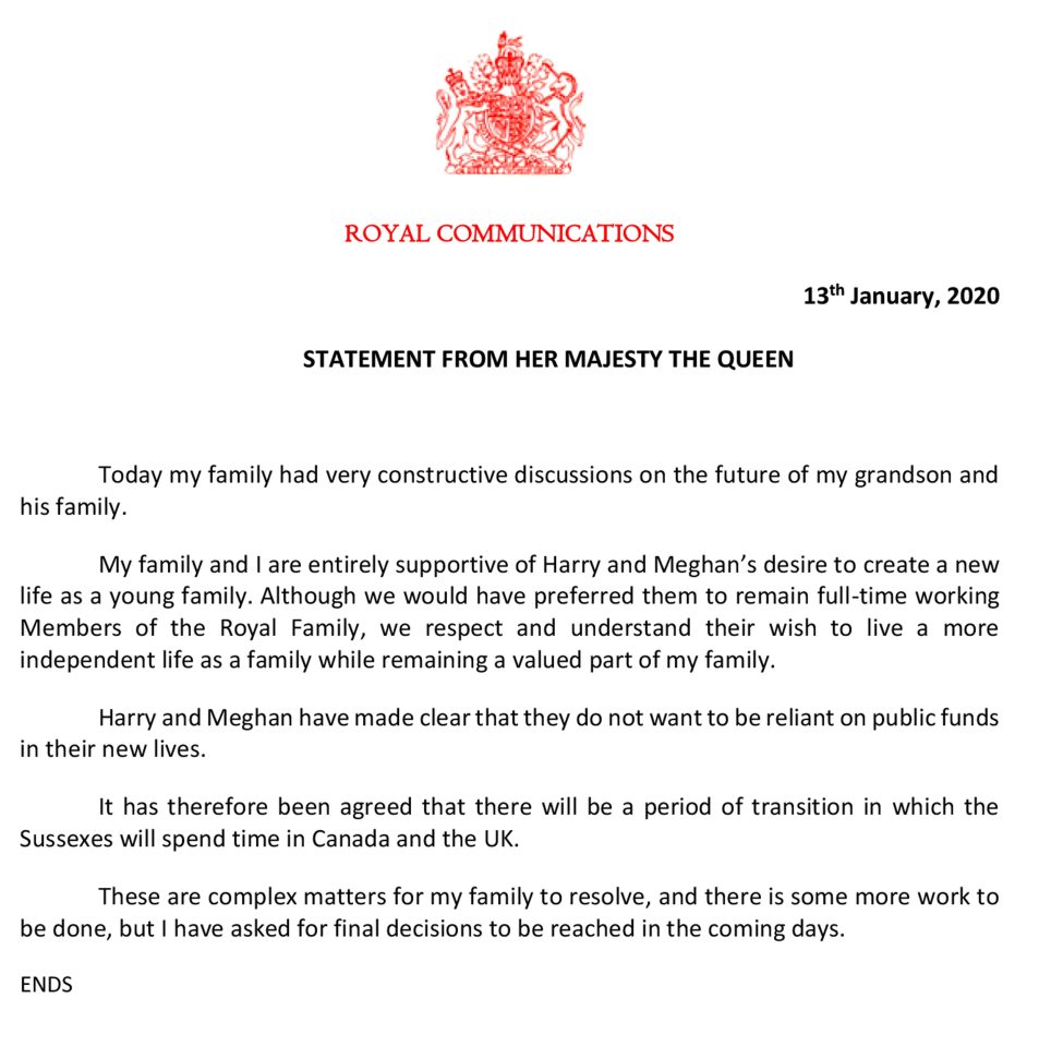  The Queen’s statement said that the couple 'have made clear that they do not want to be reliant on public funds'