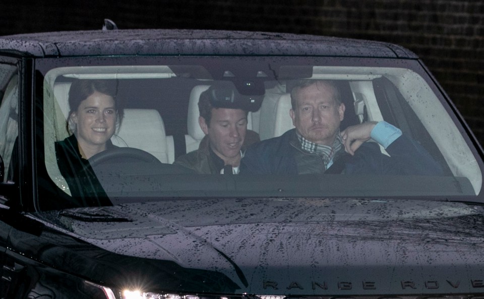 Princess Eugenie and her husband Jack Brooksbank were pictured leaving Kensington Palace today 