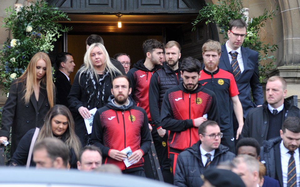  Mourners leave Partick Burgh Hall after Colin's funeral