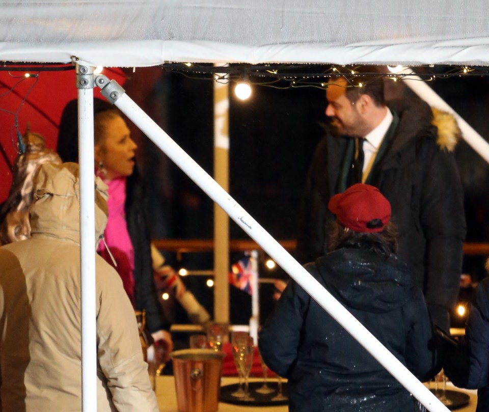  Actors Kellie and Danny share a joke as they take a break from filming the scenes